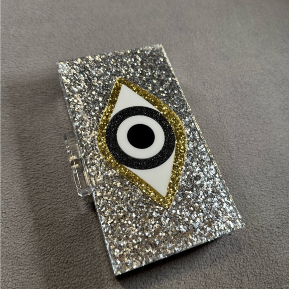 Silver Glitter Evil Eye Clutch with Strap - Picture 5 of 12